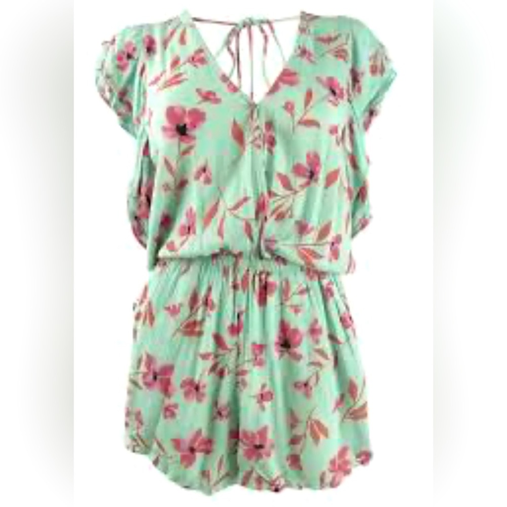 Billabong Womens Size Medium Ruffle Up Floral Romper With Open Back New With Tag